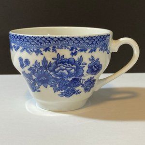Glass tea coffee cup decorated with a blue floral pattern Johnson Bros England 1